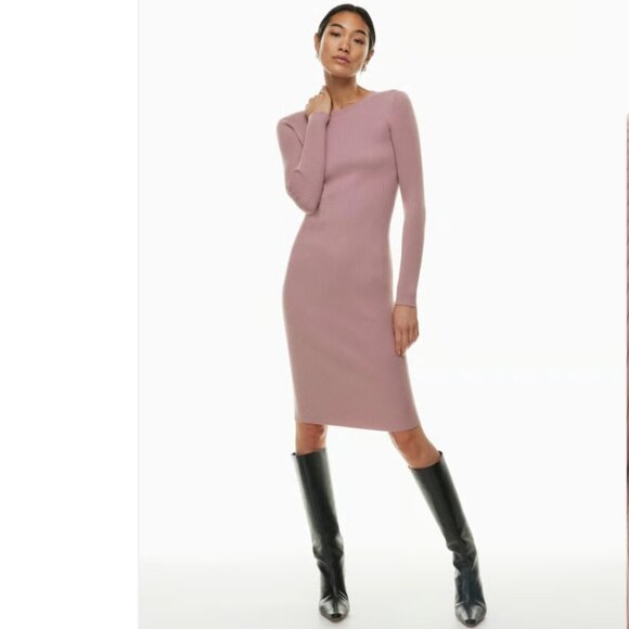 Aritzia Wilfred Townfolk Crewneck Midi Knit Sweater Dress Mauve Purple Medium - Picture 1 of 7